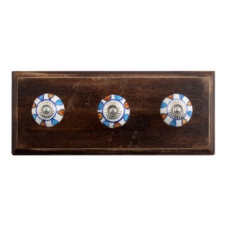 Faded Bluish Ceramic Wooden Hooks